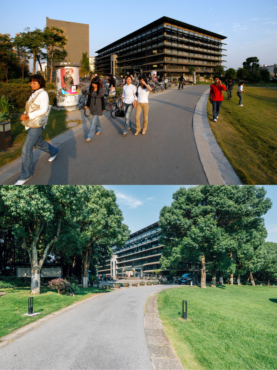 campus with students in 2007 and 2021